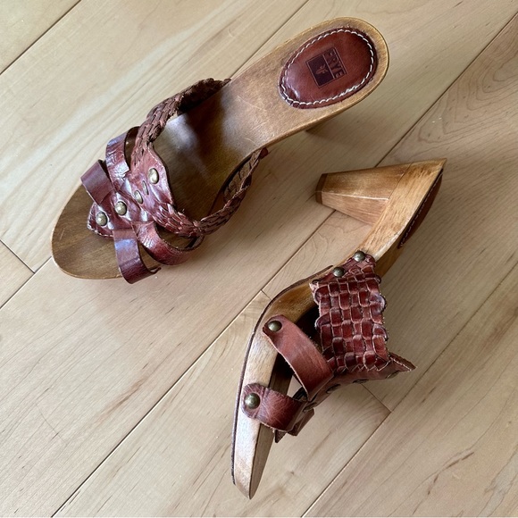 Frye Shoes - Frye Wooden Slip-on Leather Heels